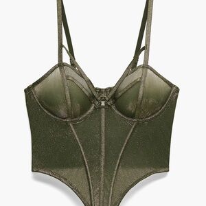SAVAGE X FENTY GOING PLATINUM DEEP FOREST GREEN MESH BUSTIER NEW
